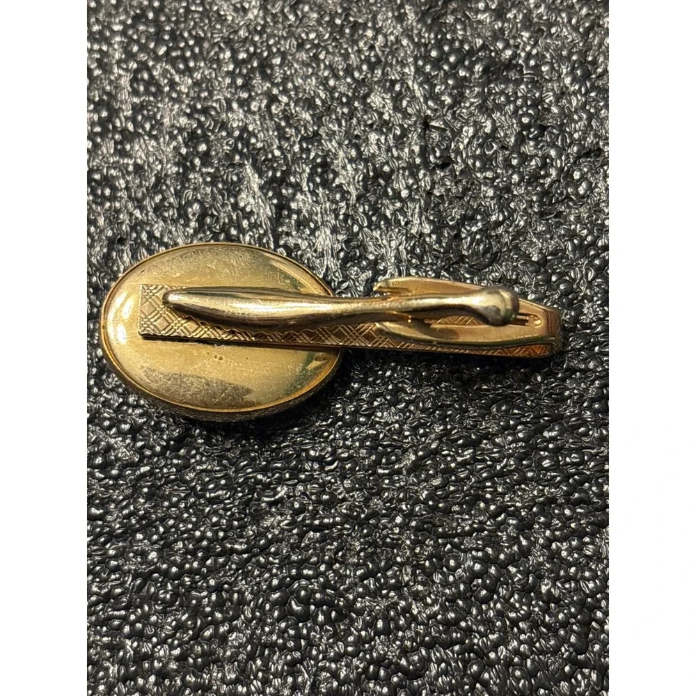 VTG Mother of Pearl Horse Tie Clip Bar Gold Tone Equestrian Jewelry Mens accesso